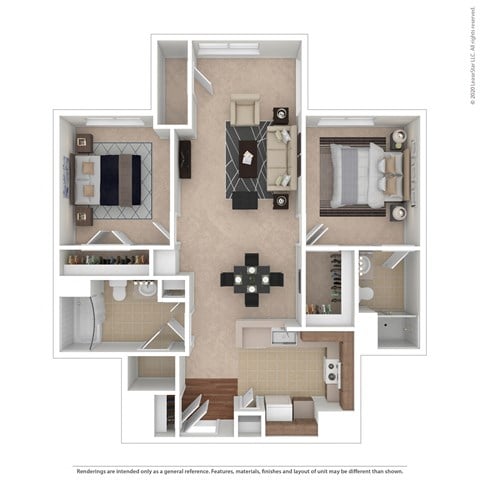Floor plan for 2 beds, 2 baths, 1016 sqft